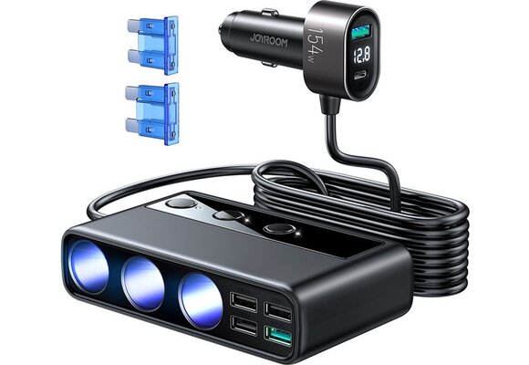 Joyroom Autolader - 9 In 1 Auto oplader 154W En 1 Meter Kabel - Zwart