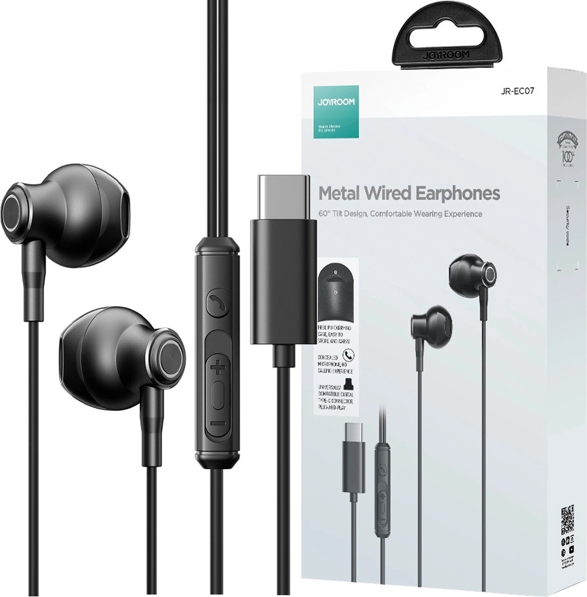 Joyroom – In-Ear Earphones with USB-C Connector – Wired Earbuds with Microphone – Black