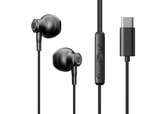 Joyroom - In ear oordopjes met USB C aansluiting - Oortjes met draad en microfoon - Zwart