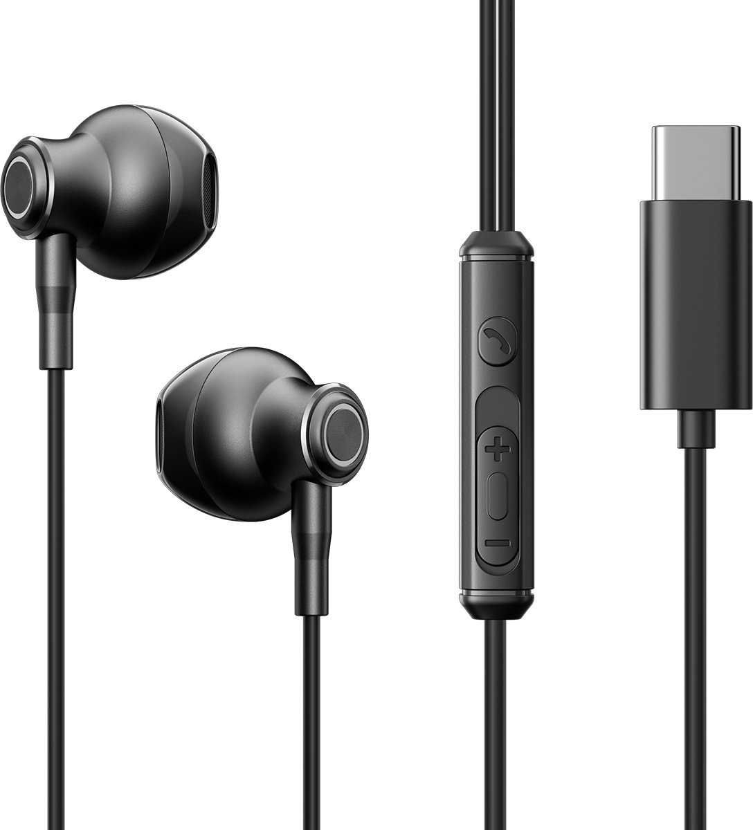 Joyroom – In-Ear-Kopfhörer mit USB-C-Anschluss – Kabelgebundene Ohrhörer mit Mikrofon – Schwarz