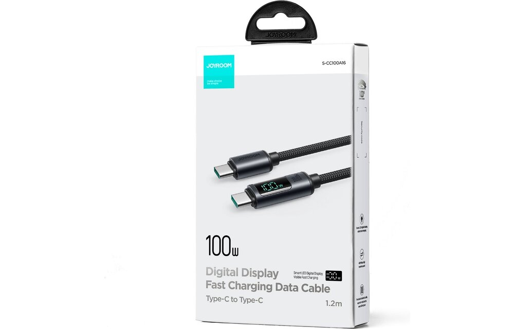 Joyroom - USB C naar USB C Kabel - 1.2 Meter - 100W - LED-display
