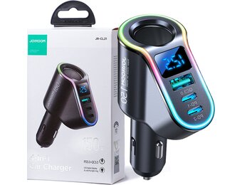 Joyroom Fast Car Charger 4-in-1 USB-A & USB-C – 150W Black [5x Fast Car Charger]