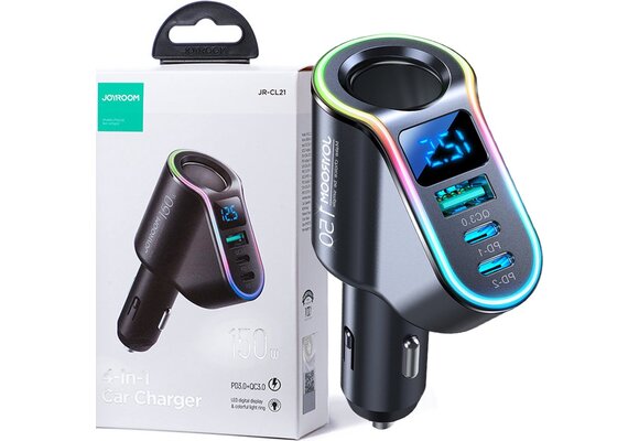 Joyroom Auto-Schnellladegerät 4-in-1 USB-A & USB-C – 150W Schwarz [5x Schnellladegerät fürs Auto]