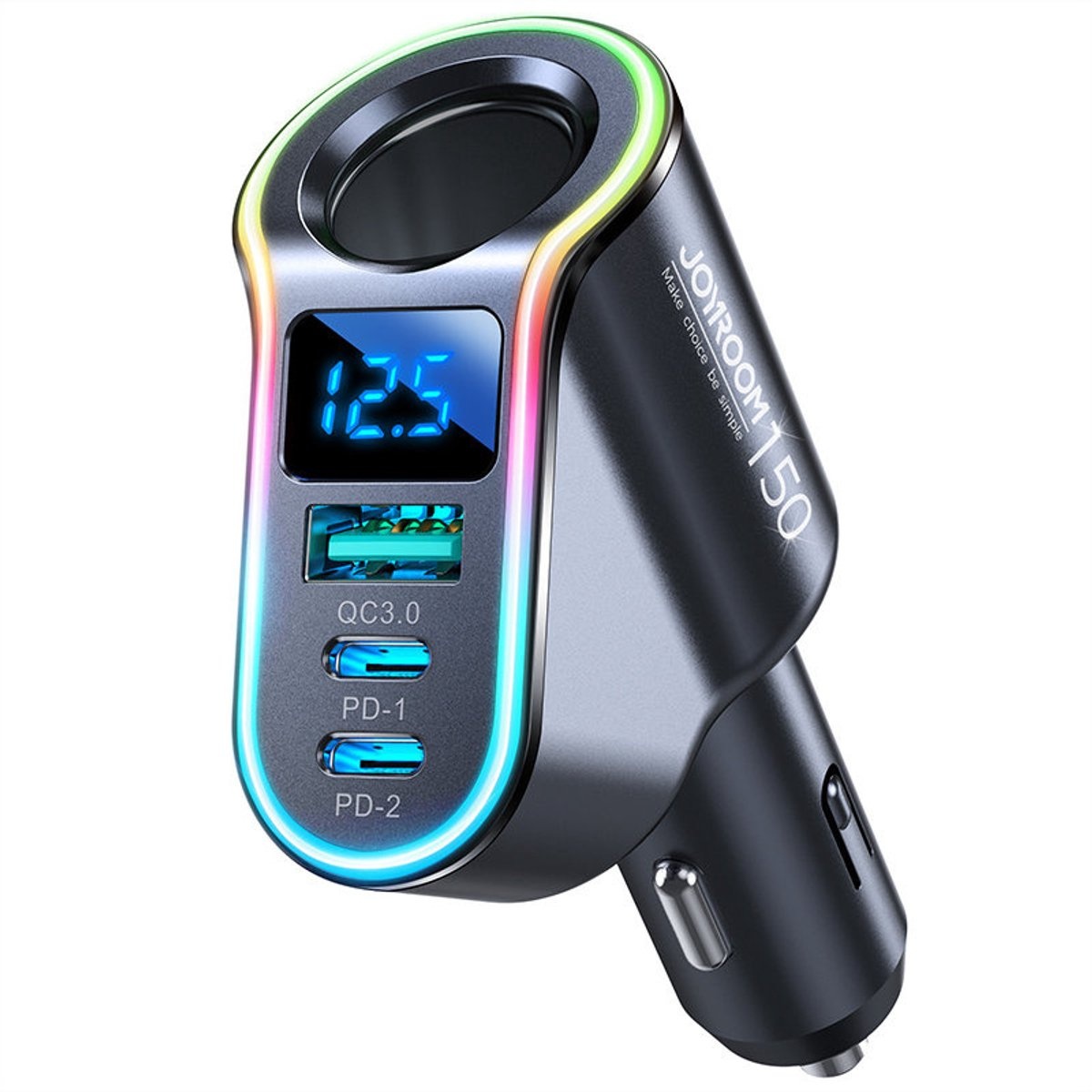 Joyroom Fast Car Charger 4-in-1 USB-A & USB-C – 150W Black [5x Fast Car Charger]