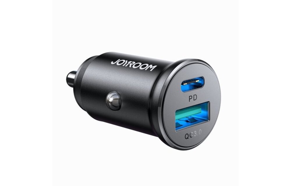 Joyroom - Mini Autolader Dubbele Snellader USB-C & USB-A 30W Zwart