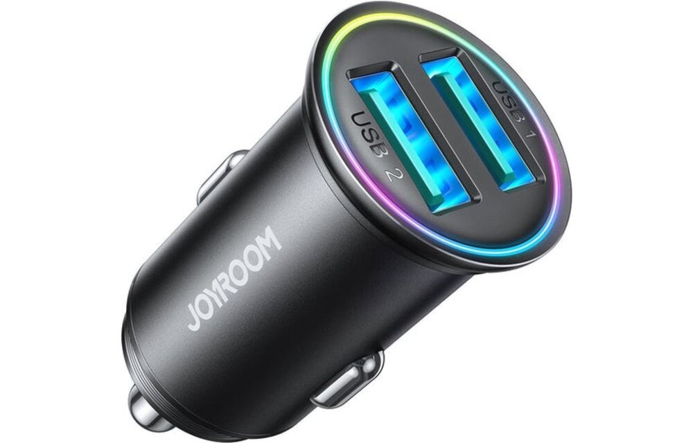 Joyroom - Metalen Autolader 2USB 24W 2USB Mini - Zwart