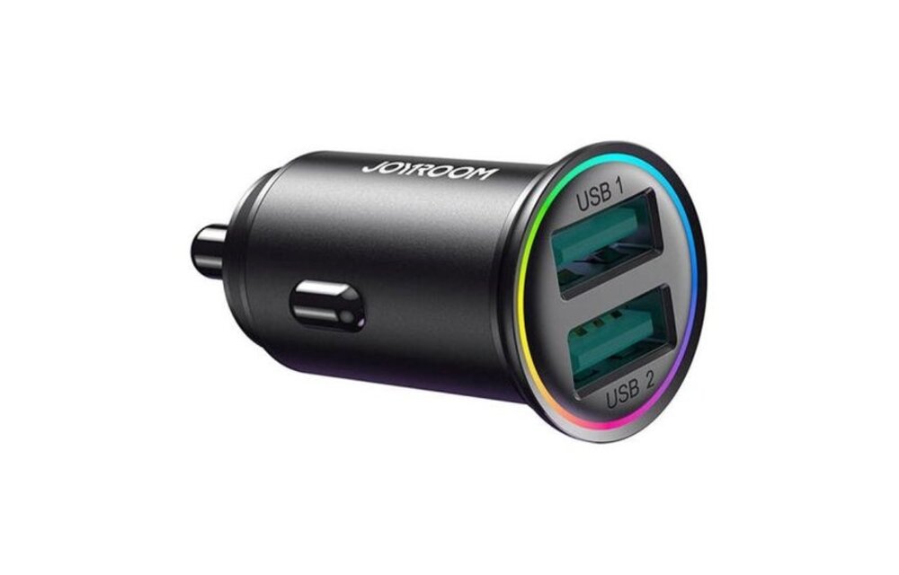 Joyroom - Metalen Autolader 2USB 24W 2USB Mini - Zwart