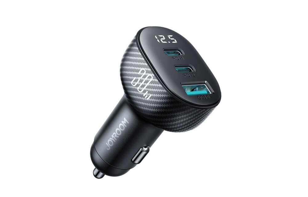 Joyroom - 3 in 1 Autolader met Type C en USB - Display - 30W - Zwart Carbon