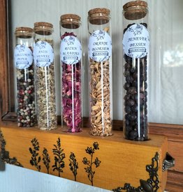 Tea and Herbs Ginbotanicals in staander met glazen buisjes