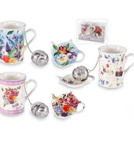 tea and herbs Theemok "Kleurig en fleurig"met zift en bijpassend schoteltje. Made in Italy.