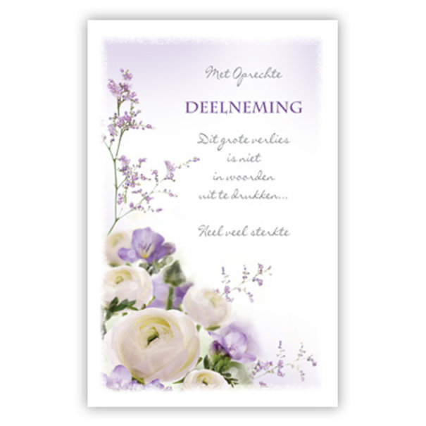 Primeurcards Rouwkaart Lila en witte bloemen