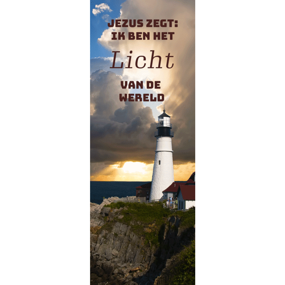 Boekenlegger met tekst “Jezus zegt Ik ben het Licht van de wereld. GoedkopeAnsichtkaarten.nl