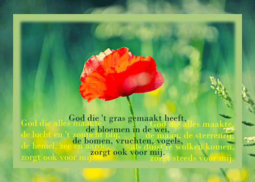 Prentbriefkaart met bekend (zondagschool)lied: God die alles maakte