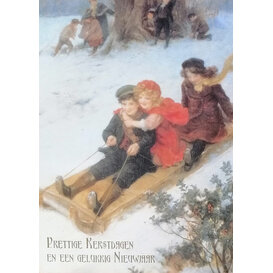 5 Kerstkaarten - Sleetje rijden