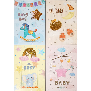 Set 4 luxe geboortekaarten