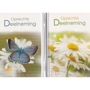 5 Rouwkaartjes met Margrietbloem en vlinder
