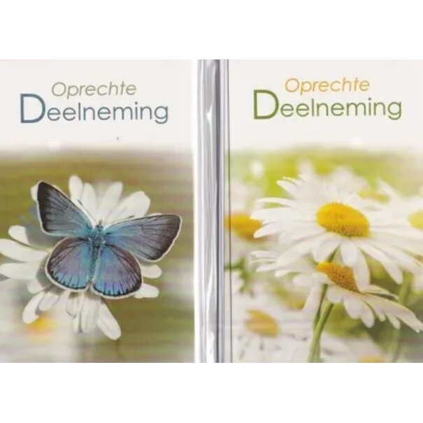 5 Rouwkaartjes met Margrietbloem en vlinder
