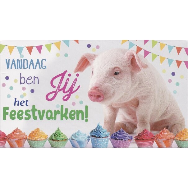 Marant Cards Geldenvelop met biggetje en tekst 'Vandaag ben jij het Feestvarken!'