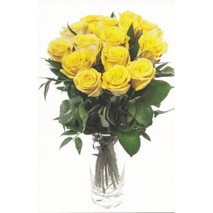 Blanco kaart met gele rozen