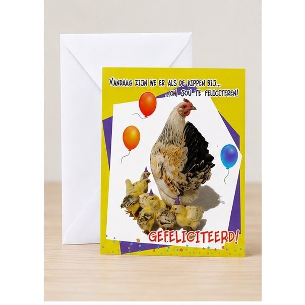 Marant Cards Grappige verjaardagskaart met kip en kuikens – Gefeliciteerd