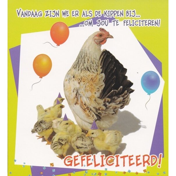 Marant Cards Grappige verjaardagskaart met kip en kuikens – Gefeliciteerd
