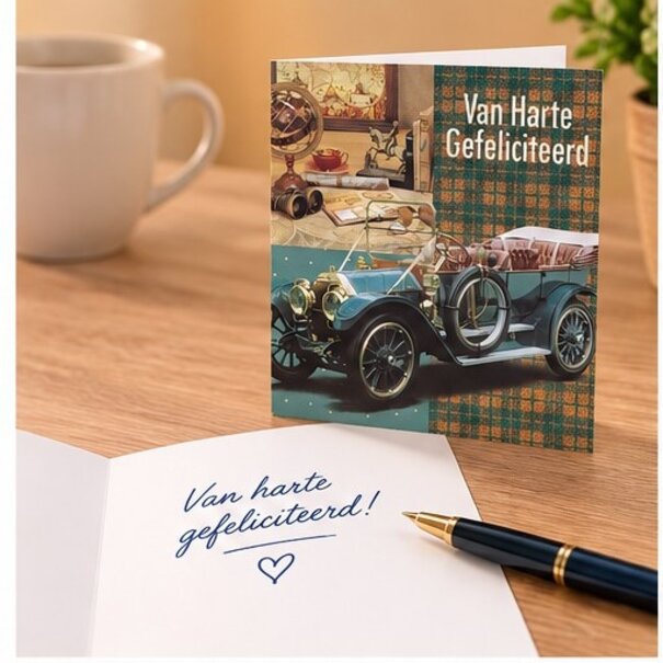 Marant Cards Gefeliciteerd kaart met klassieke oldtimer – Van Harte Gefeliciteerd