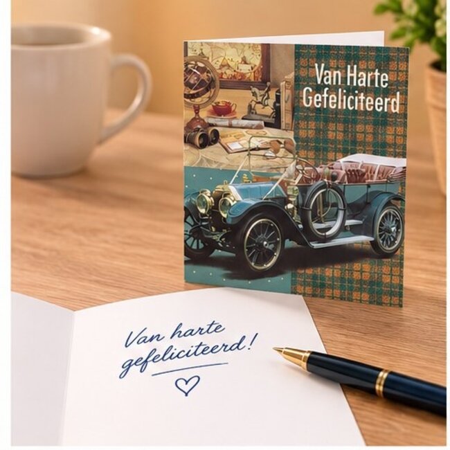 Marant Cards Gefeliciteerd kaart met klassieke oldtimer – Van Harte Gefeliciteerd