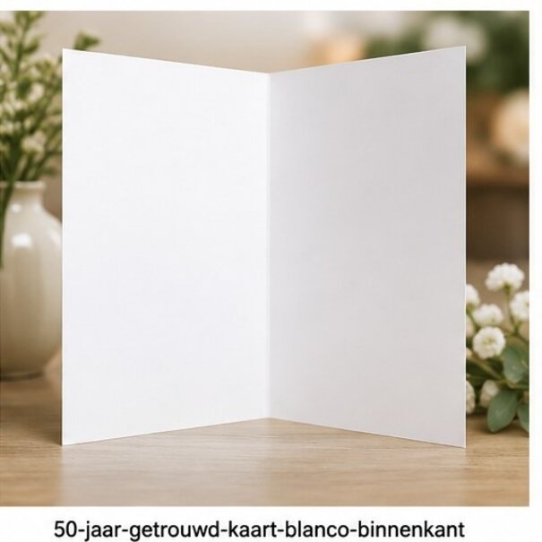Marant Cards Jubileumkaart 50 Jaar Getrouwd met trouwringen en witte rozen