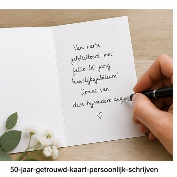 Marant Cards Jubileumkaart 50 Jaar Getrouwd met trouwringen en witte rozen