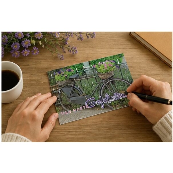 Marant Cards Verjaardagskaart Van harte gefeliciteerd met fiets en bloemen