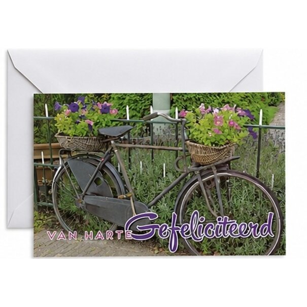 Marant Cards Verjaardagskaart Van harte gefeliciteerd met fiets en bloemen