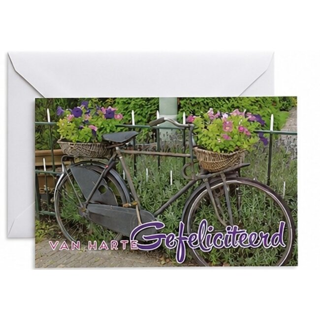 Marant Cards Verjaardagskaart Van harte gefeliciteerd met fiets en bloemen