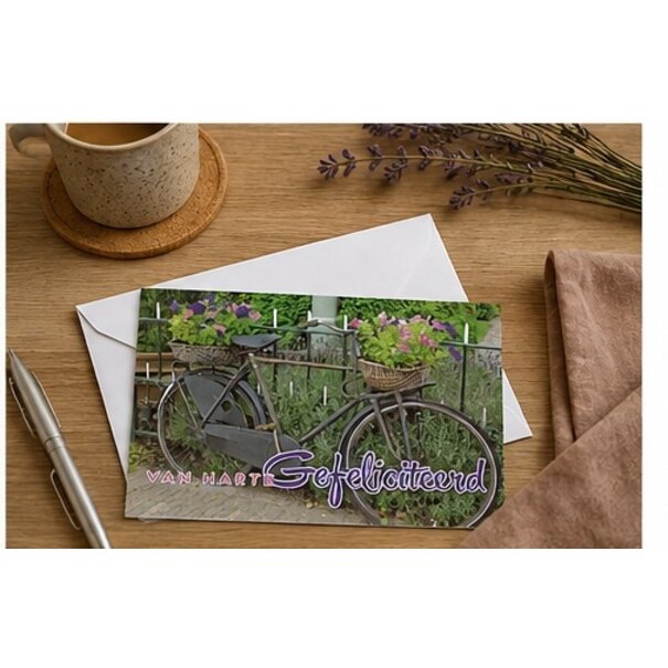 Marant Cards Verjaardagskaart Van harte gefeliciteerd met fiets en bloemen