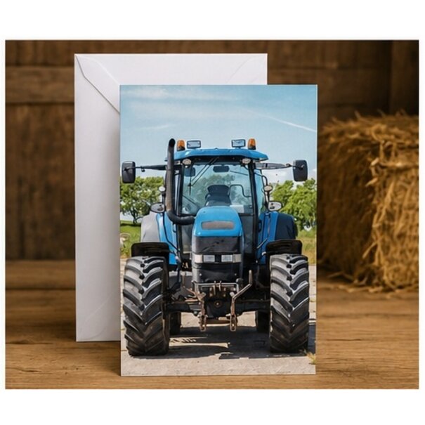 Belgian  Greetings Blanco wenskaart met blauwe tractor voor liefhebbers van landbouw