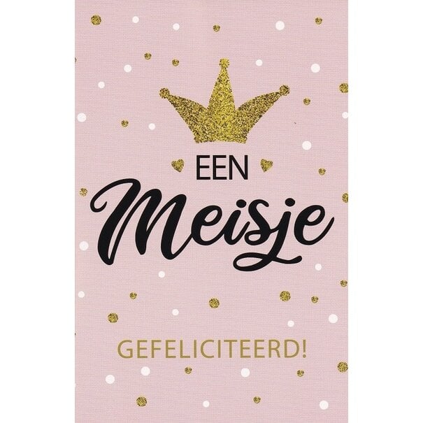 Belgian  Greetings Felicitatiekaart geboorte meisje met gouden kroontje