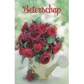 Beterschapskaart met boeket rode rozen in een gieter
