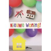 Wenskaart nieuwe woning met huis, sleutels en tekst Nieuwe woning!