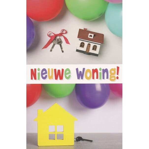 Belgian  Greetings Wenskaart nieuwe woning met huis, sleutels en tekst Nieuwe woning!