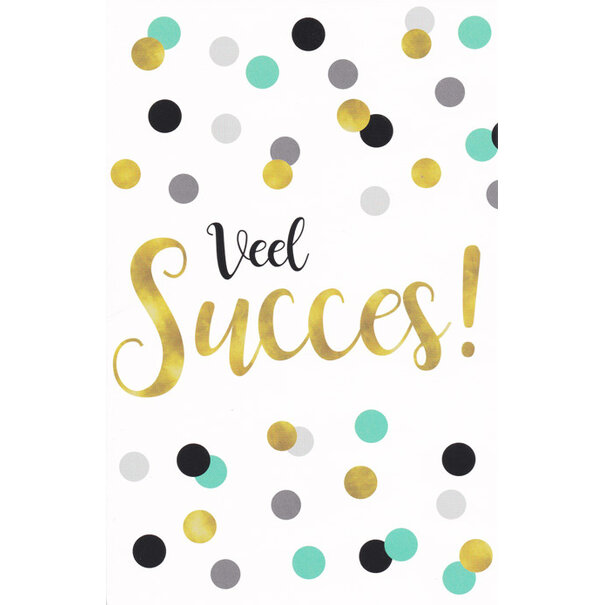 Belgian  Greetings Succeskaart Veel Succes met gouden tekst en kleurrijke confetti