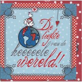 Liefdeskaart De liefste van de hele wereld met wereldbol en hartjes