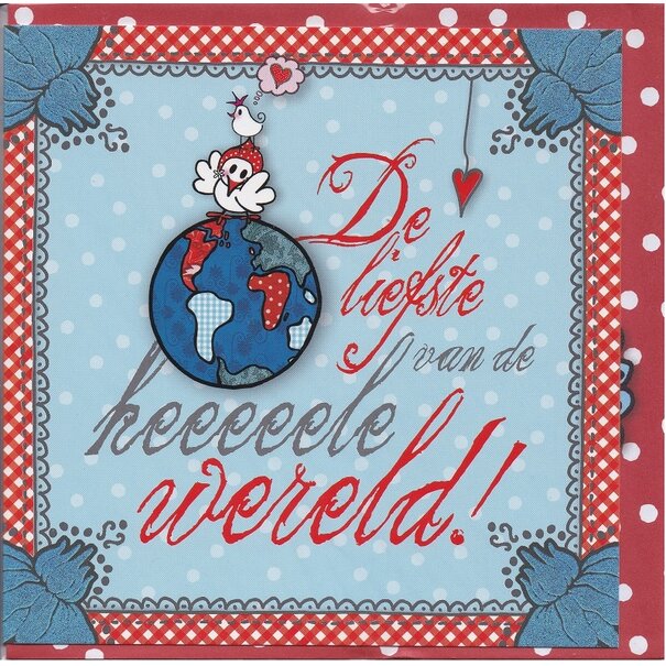 Studio Koekepeer Liefdeskaart De liefste van de hele wereld met wereldbol en hartjes