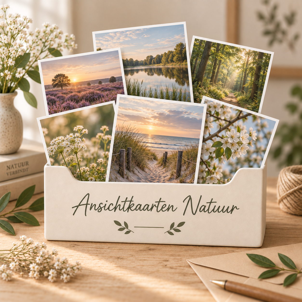 Natuur ansichtkaarten met bloemen en landschappen