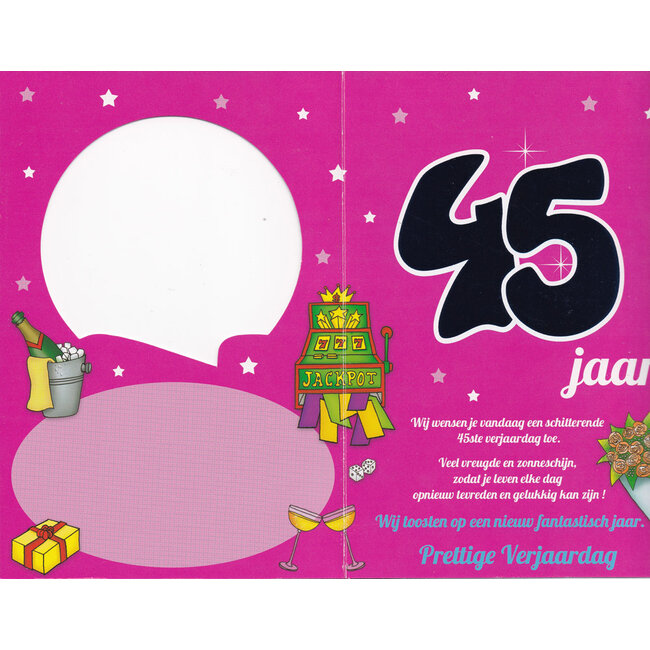 MGP Cards Verjaardagskaart 45 jaar met feestelijke illustraties en jackpot