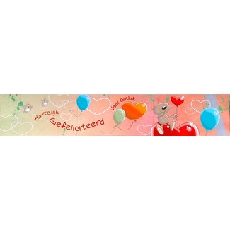 Lange felicitatiekaart met beer en ballonnen