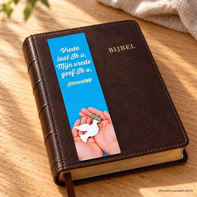 Baaij Light Cards Christelijke boekenlegger met vredesduif en Bijbeltekst Johannes 14:27