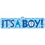 Geboortekaart It's a boy! met blauwe sterren en babyvoetjes – 26 x 9 cm
