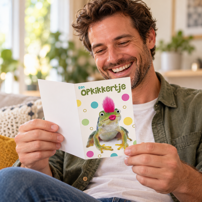 Belgian  Greetings Grappige beterschapskaart met kikker en kuslippen – Een opkikkertje