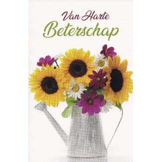 Belgian  Greetings Beterschapskaart zonnebloemen in gieter