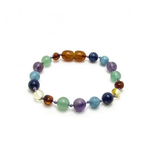 Barnsteen Barnsteen armband- Amber, Lapis Lazuli, Aquamarine, Purple Amethysts and Aventurine