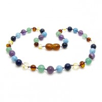 Barnsteen ketting - Amber, Lapis Lazuli, Aquamarine, Purple Amethysts and Aventurine